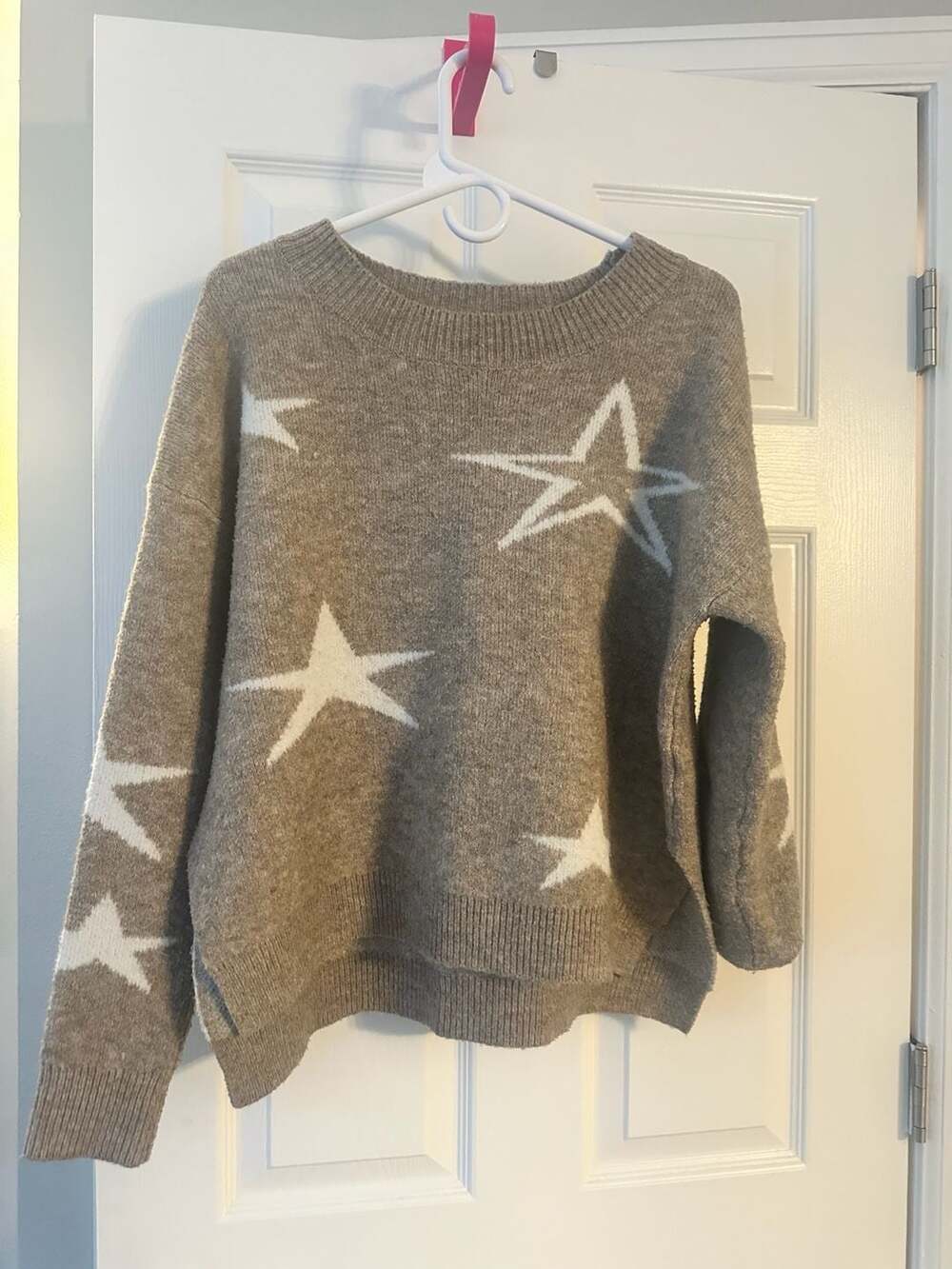 Kye Mi Grey Star Pattern Oversized Crewneck Knit Sweater